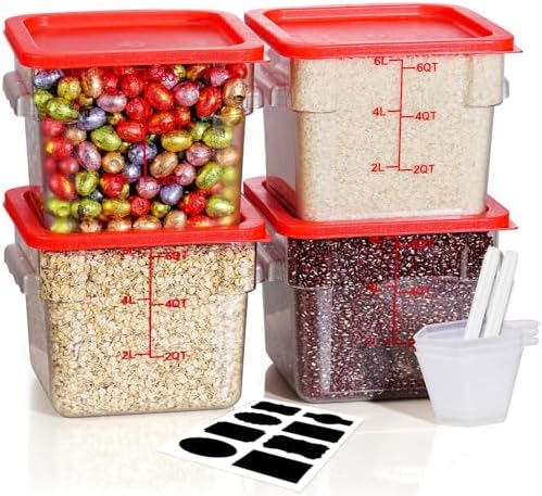 6QT 4PCS NSF Commercial Clear Food Storage Containers with Lids(RED)