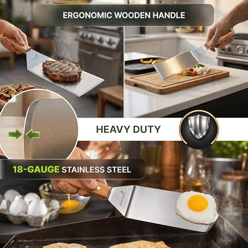 Metal Spatula Set - Griddle Accessories kit - Grill Flat Spatula Pancake Flipper Hamburger Turner - Metal Utensil Great for BBQ Grill Flat Top - Cast Iron Griddle Accessories - Commercial Grade