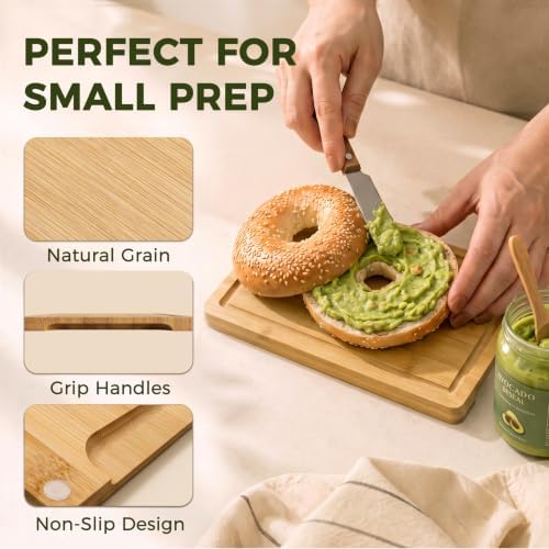 Kikcoin 9"×6" Small Bamboo Cutting Board with Handle, Natural