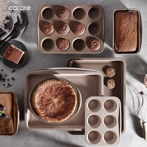 CAROTE 7-Piece Baking Pans Set, Nonstick Bakeware Sets, Gray & Khaki