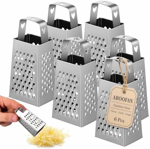 ABOOFAN 6Pcs Mini Box Graters, 4-Sided Stainless Steel Cheese Grater & Zester for Ginger, Garlic and Spices, Portable Small Kitchen Gadgets