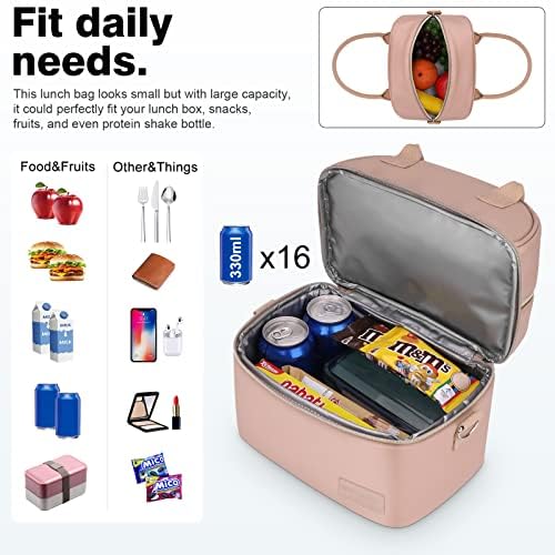 BALORAY Lunch Bag for Women Men Adult Lunch Box (Pink with strap), L