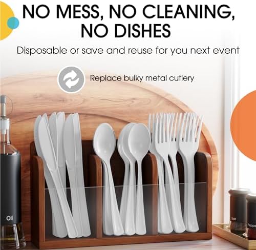 Party Solids White Plastic Silverware 150 Pcs White Cutlery Set
