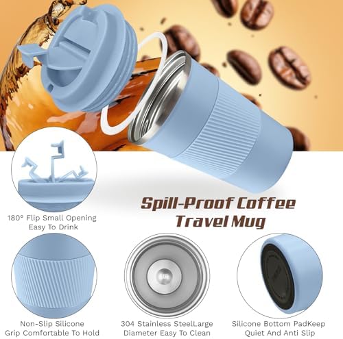 Vacuum Insulated Stainless Steel Travel Coffee Mug,Leak Proof Cup with Lid