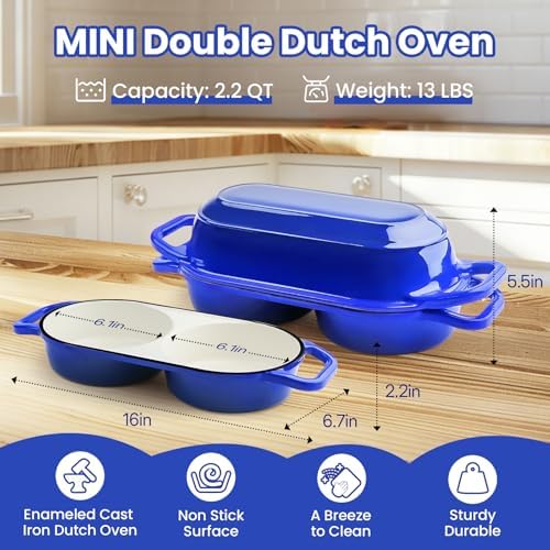 YONILL Mini Double Dutch Oven with Lid for Sourdough Bread Baking (Blue)