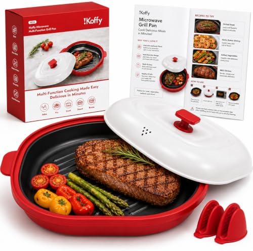 Microwave Grill Pan with Lid,Nonstick Grill Plate,Red