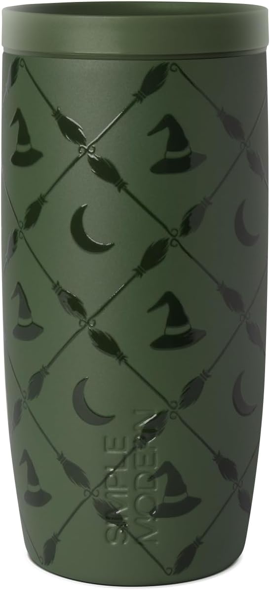 Simple Modern Halloween Signature Voyager | 16oz Travel Coffee Mug Tumbler with 360° Lid | Gifts for Women Men | Ceramic-Lined Insulated Stainless Steel Cold Brew Iced Coffee Cup | Argyle Witch