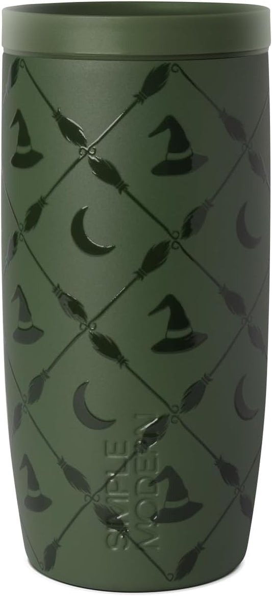 Simple Modern Halloween Signature Voyager | 16oz Travel Coffee Mug Tumbler with 360° Lid | Gifts for Women Men | Ceramic-Lined Insulated Stainless Steel Cold Brew Iced Coffee Cup | Argyle Witch