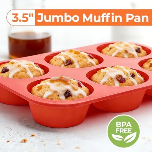 Jumbo Muffin Pan, 3.5 Inch Large Muffin Pan 6 Cup Silicone Jumbo Cupcake Tin for Baking Food Grade Silicone Mold Non Stick