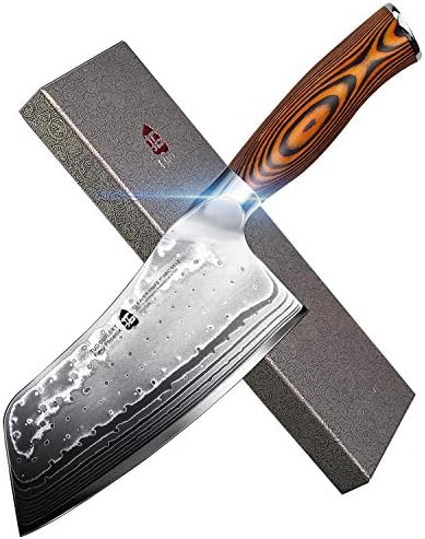 TUO Cutlery Cleaver Knife - Japanese AUS-10 45-Layers Steel - Chinese Chef's Knife Featured Damascus Rose Pattern - Meat and Vegetable Cleaver with Ergonomic Pakkawood Handle-7"-Fiery Phoenix