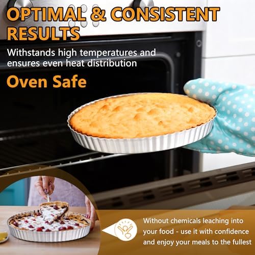 TeamFar Tart Pan, 9.5 Inch Stainless Steel Round Tart Pie Pan, 1PC