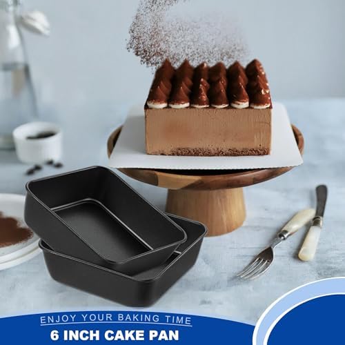 E-far 6 x 6 Inch Square Baking Cake Pan, Nonstick Small Baking Pan Set of 2