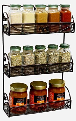 Deco Brothers 3 Tier Wall Mounted Hanging Spice Rack, Bronze