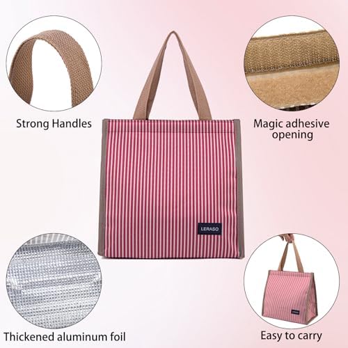 Insulated Lunch Bag for Work, 10.2"x5.9"x10.2" Oxford Waterproof Lunch Tote, Thermal Lunch Box for Office, Picnic & Outdoor, Red and White Striped Canvas Tote Bag