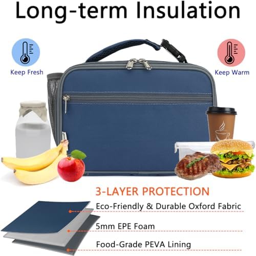 GYEUKHAM Insulated Lunch Box for School, Thermal Reusable Durable Freezable Lunch Bags for Kids Boys Girls Men Women - Small Soft Cooler Portable Lunch Tote Kit for Work Picnic Travel,Cyan
