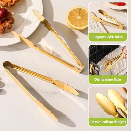 Gold Serving Tongs, 6-Pack 7-Inch Stainless Steel Buffet Tongs