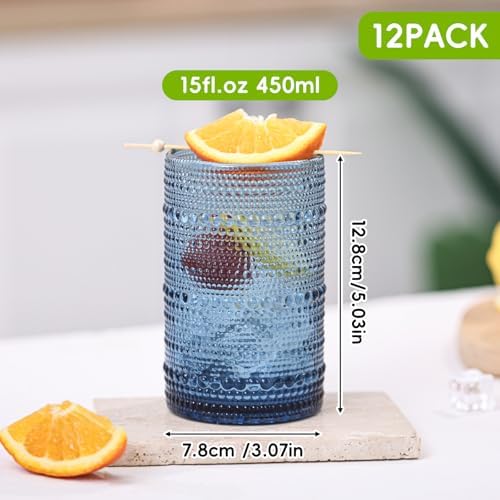 Moretoes Large 15oz Blue Hobnail Drinking Glass Set of 12