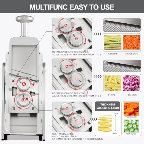QYKIC Safe Mandoline Slicer,Vegetable Potato Slice Food Cutter for Kitchen,Thickness Adjustable Upright Veggie Chopper for Fast Meal prep (Sliver)