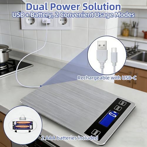 33lb Digital Kitchen Scale, Food Scale with USB Rechargeable & Batteries
