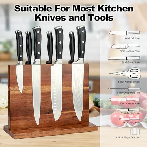 Magnetic Knife Block Double Sided Magnetic Knife Holder Rack with Strong Enhanced Magnets Acacia Wood Magnetic Knife Storage Stand