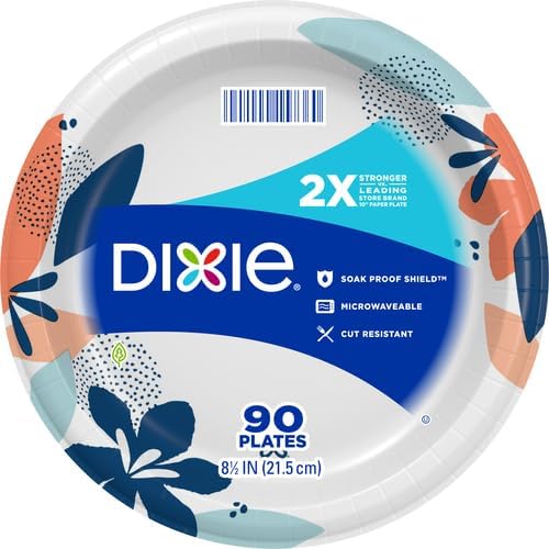 Dixie Medium Paper Plates, 8.5 Inch, 90 Count, 2X Stronger*, Microwave-Safe, Soak-Proof, Cut Resistant, Disposable Plates For Everyday Breakfast, Lunch, & Dinner Meals (Pack of 2)