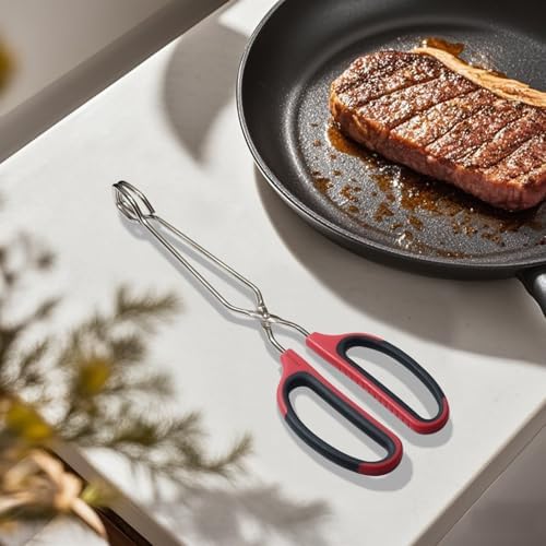 HINMAY Stainless Steel Scissor Tongs with Comfort-Grip Handle 12-Inch