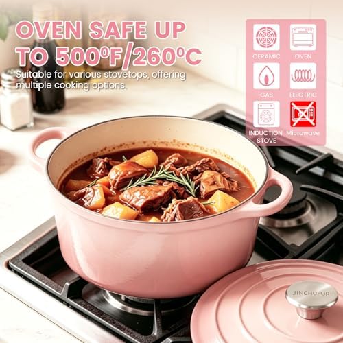 5 Qt Enameled Cast Iron Dutch Oven with Lid, Pink