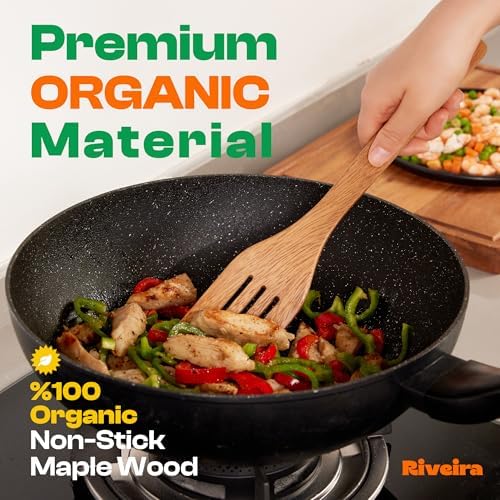 Riveira Walnut Wooden Spoons for Cooking Set of 6 – Natural Walnut Wooden Cooking Utensils, Spatula, Spoon - Premium Quality Utensil Set for Non-Toxic Cooking