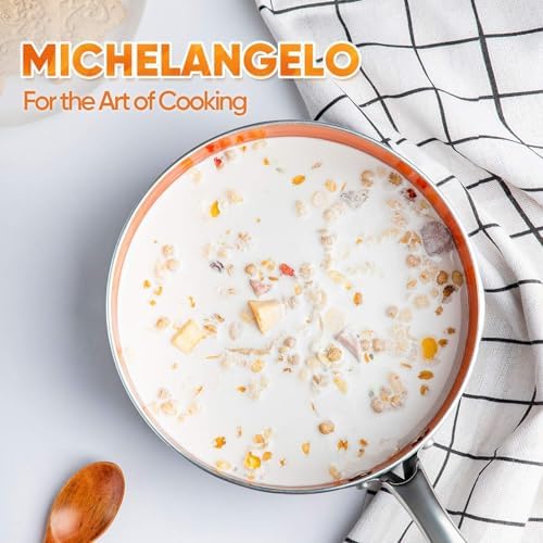 MICHELANGELO 1 Quart Saucepan with Lid, Ultra Nonstick Ceramic Sauce Pan with Lid, Small Pot with Lid, 1 Quart Saucepan Nonstick, Small Sauce Pot, Copper