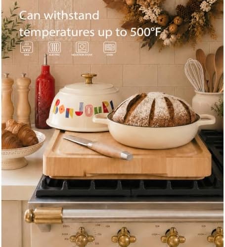CAROTE Cast Iron Dutch Oven Pot with Lid, 5QT Round Bread Oven, Bonjour