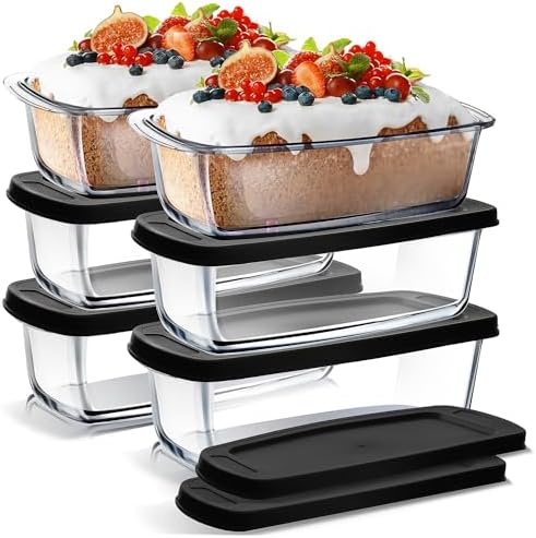 Nestl Set of 6 Glass Bread Loaf Pans for Baking Bread Glass Food Storage Containers with Lids, Glass Baking Dishes for Oven, Pound Cake Pan 1.9 Quart