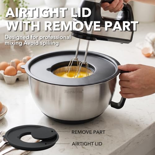 Rorence Mixing Bowls with Lids Set, 3 Grater Attachments, 1.5, 3 & 5 Qt