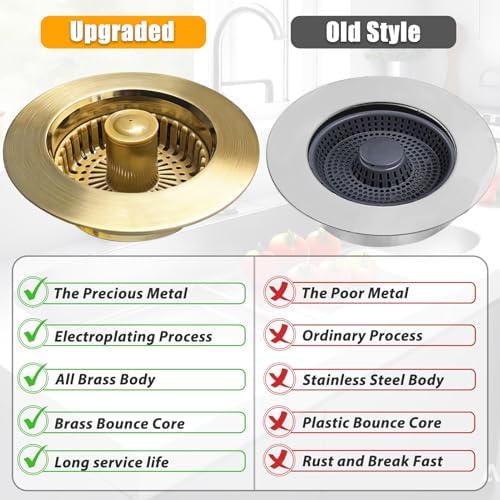 Anlige Kitchen Sink Drain Strainer, 3 in 1 Pop Up Kitchen Sink Stopper
