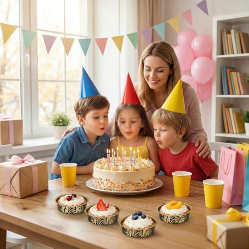 Beasea Aluminum Foil Ramekins, 100 Pack 7.3oz 215ml Disposable Baking Pie Cups Only, 4 Inch Mini Ramekin No Lids Tart Tin Mold Cupcake Baking Cups for Party - Tiger Stripes