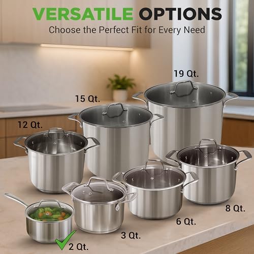 NutriChef 2-Quart Stainless Steel Saucepan - 18/8 Food Grade Heavy Duty Cookware, Sauce Pot, Stew Pot, Simmering Pot Kitchenware w/See Through Lid, Dishwasher Safe, For Induction Gas Ceramic Cooktops