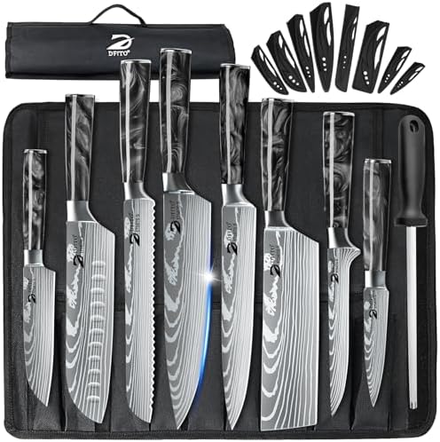 Dfito Chef Knife Sets with Roll Bag, 9 Pieces Professional Knife Set