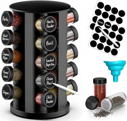 Handisen Rotating Spice Rack Organizer for Cabinet, Spice Racks Storage with 20 Jars, Spinning Spice rack for Kitchen Countertop, Spice Holder,Seasoing Storage Racks, Black