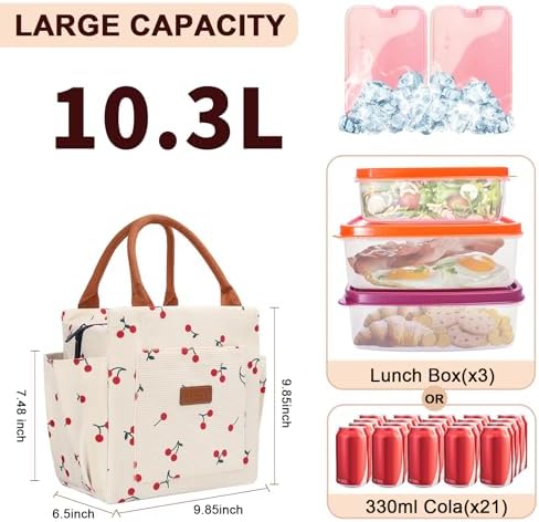 Joymee Lunch Bag Women Leakproof Cute Reusable Lunch Bag - Corduroy Cherry