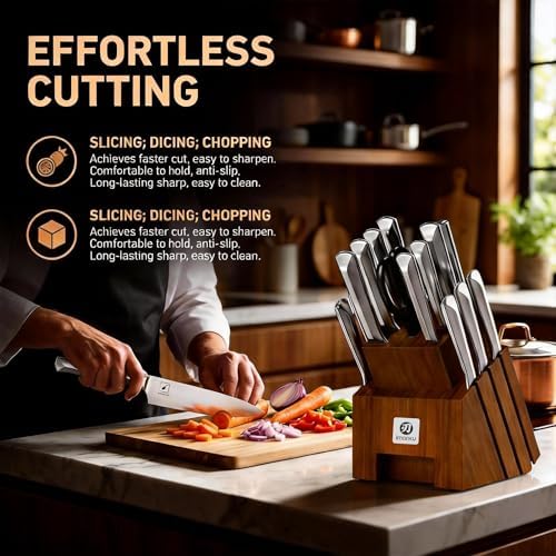 imarku 16PCS High Carbon Stainless Steel Kitchen Knife Set with Wood Block