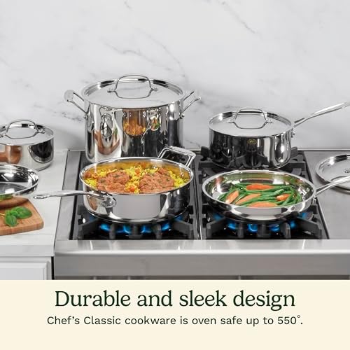 Cuisinart 7-Piece Stainless Steel Pots and Pans Set, Cookware Set Compatible with Induction, Electric, Gas Cooktops, Aluminum Core for Quick Even Heat, Cool Grip Handles, Dishwasher Safe, Oven Safe
