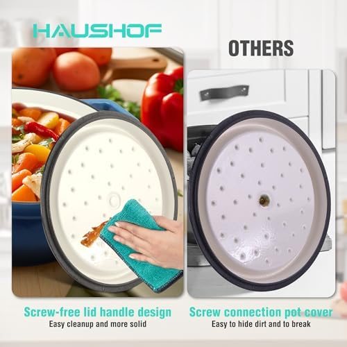 HAUSHOF 5.3QT Enameled Cast Iron Dutch Oven, Non-Stick Pot