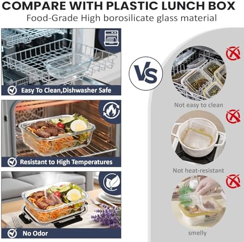 HOTEC 2-Pack 35OZ Glass Food Storage Container