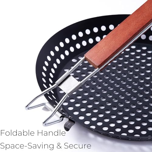 12 in Kozmatik Turkish Grill Pan, Nonstick Carbon Steel Basket