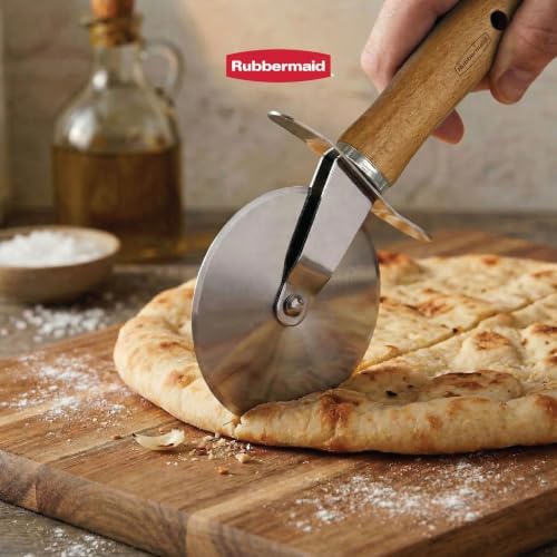 Rubbermaid Beechwood Pizza Cutter Wheel, Heavy Duty Sharp Pizza Slicer for Pizza, Dough, Pie Crust, Pastries | Stainless Steel Blade with Built In Finger Guard | Beechwood & Stainless Steel Collection