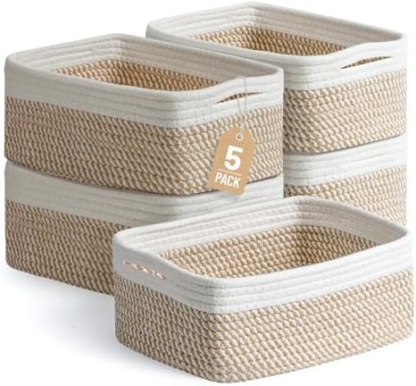 5 Pack Small Woven Storage Baskets for Shelves, Gift Baskets Empty
