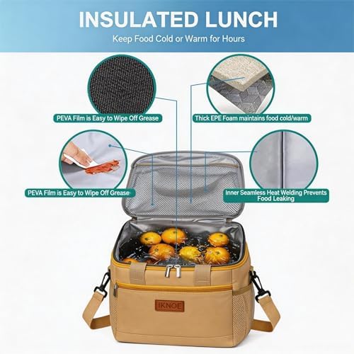 iknoe Insulated Lunch Bag, Foldable 8.5L Cooler Bag for Men & Women, Lunch Box
