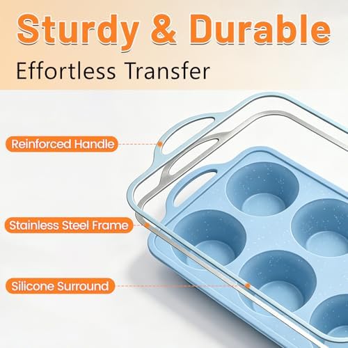 Jumbo Muffin Pan, Metal Reinforced Frame 6-Cup Large Silicone Cupcake Pan