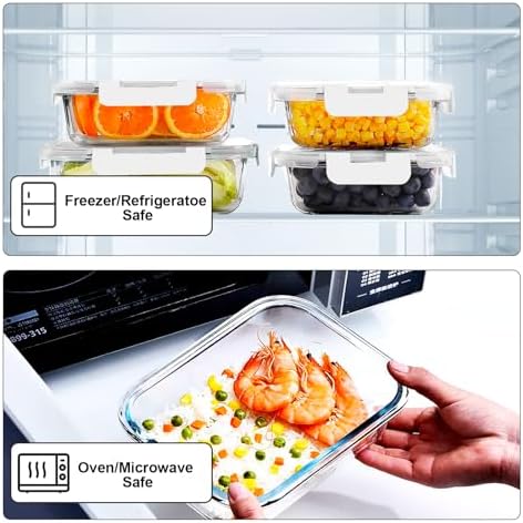 VERONES 10 PACK Glass Meal Prep Containers Set with Lids, White