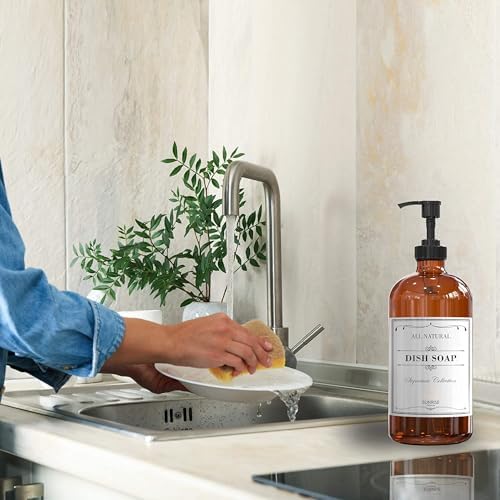 Sunrise Premium Amber Glass Soap Dispenser with Pump, 2 Pack