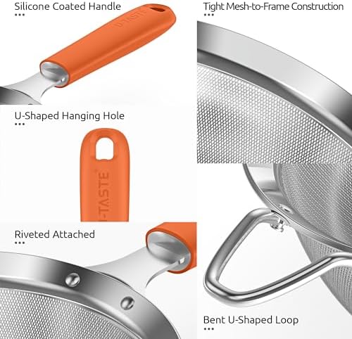 U-Taste Fine Mesh Strainer, 18/8 Stainless Steel Sieve 30 Mesh, M/Orange